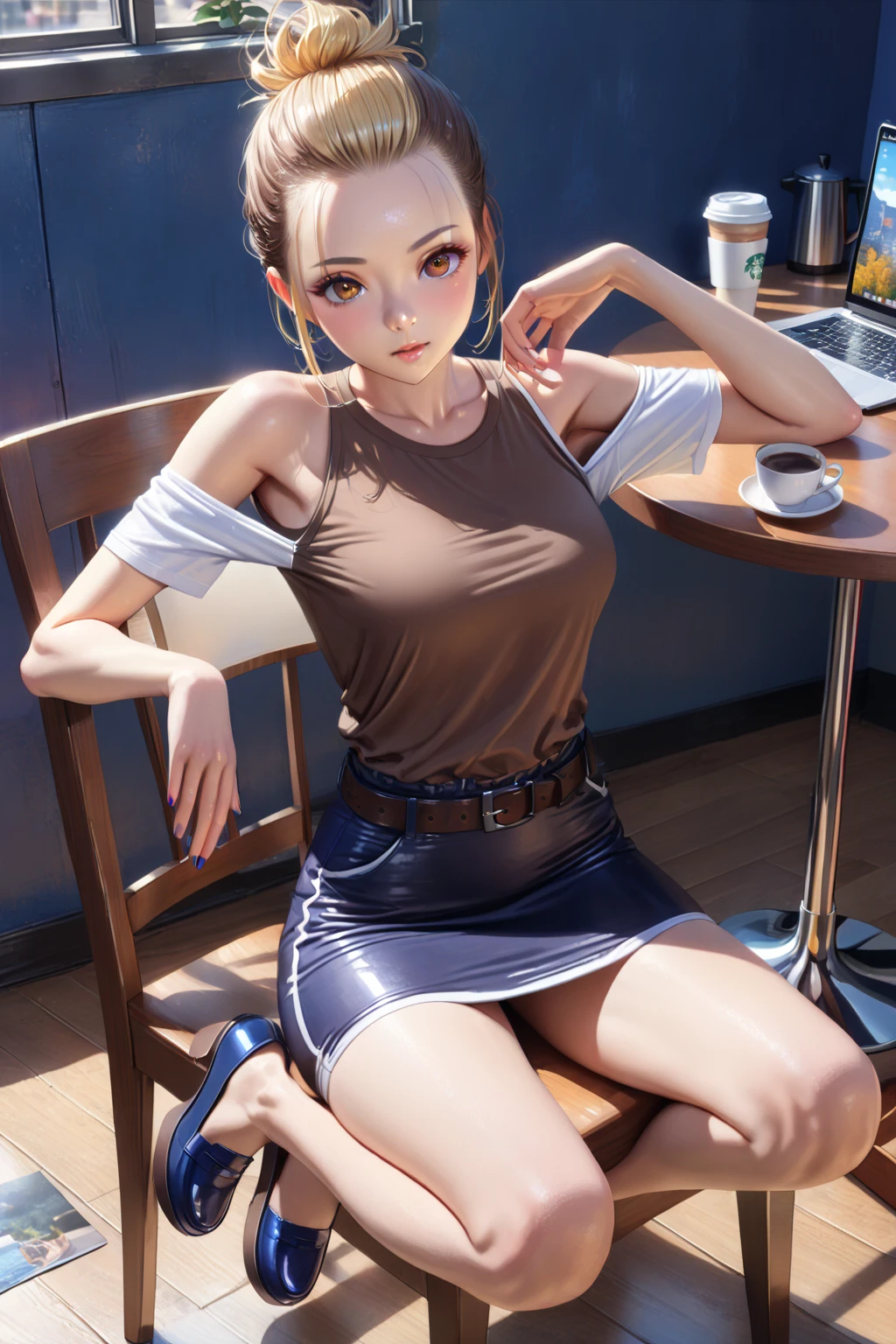 masterpiece, best quality,
tthl, 1 Girl, 30 years old, Solitary, Long hair:1.2, Large Breasts, Bangs, Hair accessories, Glasses, lasses 半无框Glasses:1.2, 下框Glasses:1.2, braided ponytails, skirt, Bare shoulders, Jewelry, Purple Eyes, Purple Hair, Alternative clothing, Nail polish, white skirt, bracelet, earrings, short skirt, purple skirt, bracelet, armband, ring,Toenails, Purple nails, High heel, 系带High heel, 细High heel, Charming smile,Cross your legs, sitting on object, indoors, From below