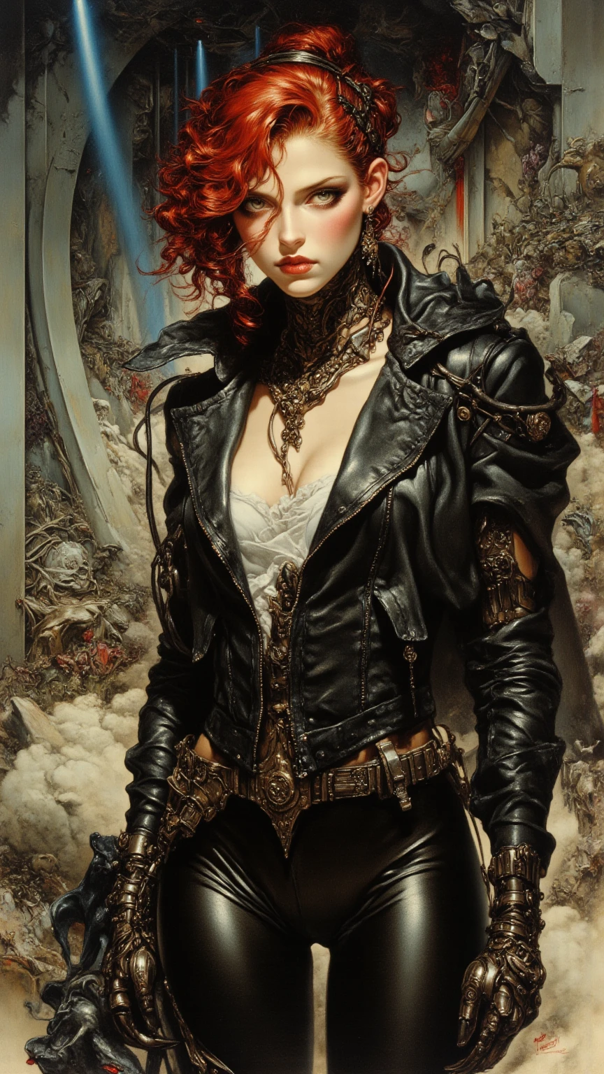 Style by Style-Castle, Style-Castle background, drunken beautiful woman as delirium from sandman, by jeremy mann, by sandra chevrier, by dave mckean and richard avedon and maciej kuciara, punk rock, tank girl, high detailed, 8k