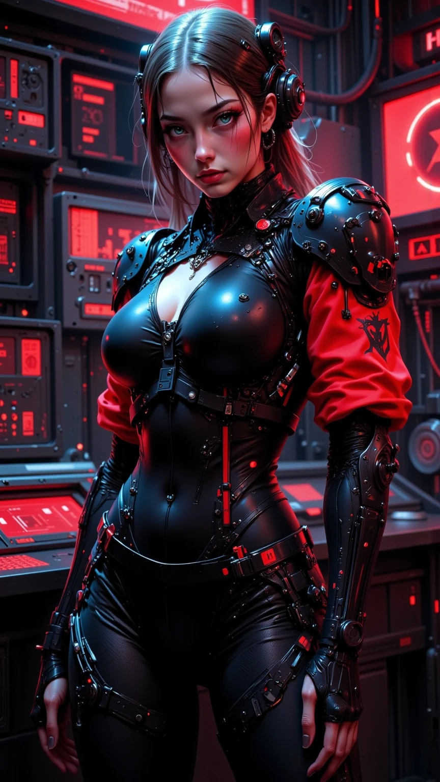 nsfw:1.5、Very beautiful woman、Slender women、(Detailed face)、Realistic Skin、((Delicate photo)),(Girl Masterpiece RAW Photo Details:1.25), (Highest quality:1.6), (Ultra-high resolution:1.5), (Realistic:1.75), 8K resolution, Canon EOS R5, 50mm, Absurd, Ultra-detailed,Cinema Lighting、One girl, 白hair,((hime_cut))、Smile、 With futuristic weapons,((Ultra Tie Navy Jacket Coat)), Chest Rig, cyber punk, ((Techwear)),I can see your abs、Bra Top、((((Big Breasts))))、((The abdomen is visible))、(((Ultra-delicate and futuristic design)))、Biting into the crotch、((logo))、((Text on clothing))