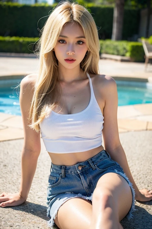 marie rose,orange tops,navel,blue jeans,relaxed pose, sexy