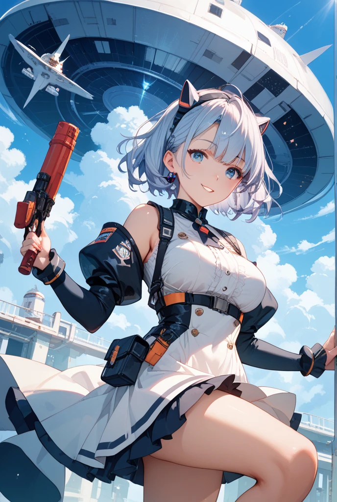 masterpiece, highest quality, Very detailed, Complex, Very detailed, High resolution, Realistically, 8k, 1 person,whole bodyショット,humanoid, Long legs Machine legs,Dynamic pose, Extremely delicate mech, short hair,whole body, High tech background,SF,(Marek Okon:1.3),Moon Crypta Wow'Midway Style,