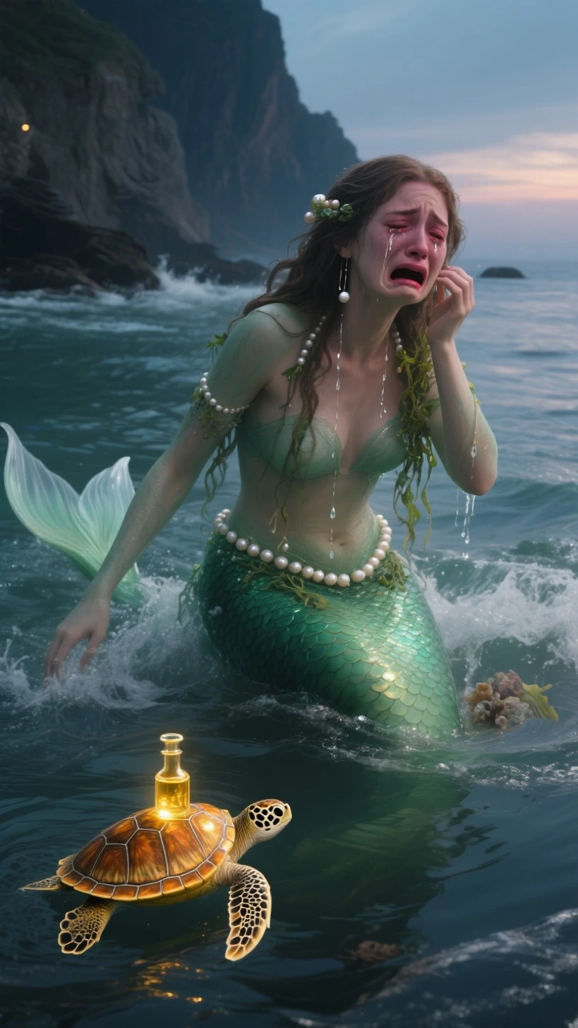 Ariel, Little mermaid, preparing fish soup from Flounder, Underwater kingdom