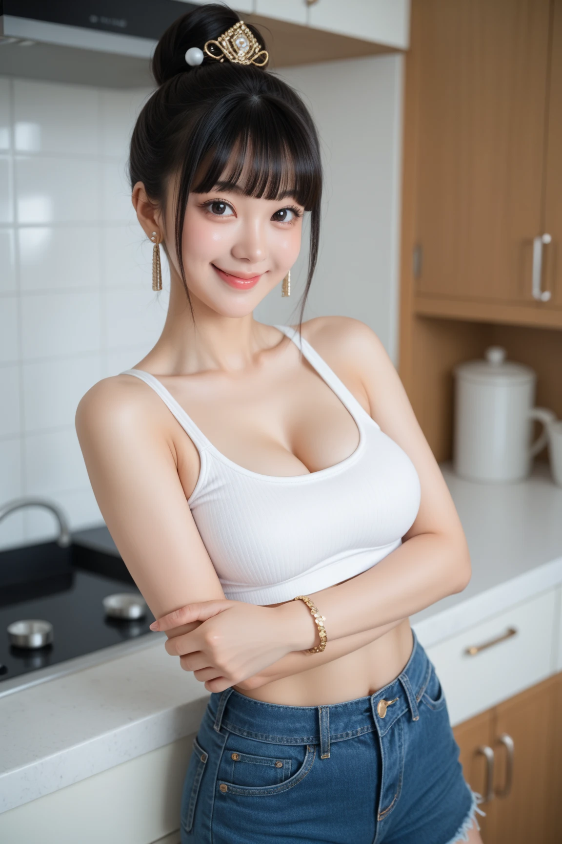 (RAW photo: 1.2), top quality, beautiful detailed girl, bunny girl, smile, short hair, highly detailed eyes and face, beautiful detailed eyes, huge file size, high resolution, 8k wallpaper, fine detail, highly detailed ticker uniform 8k wallpaper, light on face, movie lighting, 16 year old girl, sexy pose, (photorealism: 1.4), illustration, super detail, masterpiece, playboy bunny, fishnet pantyhose, camel toe, dynamic pose