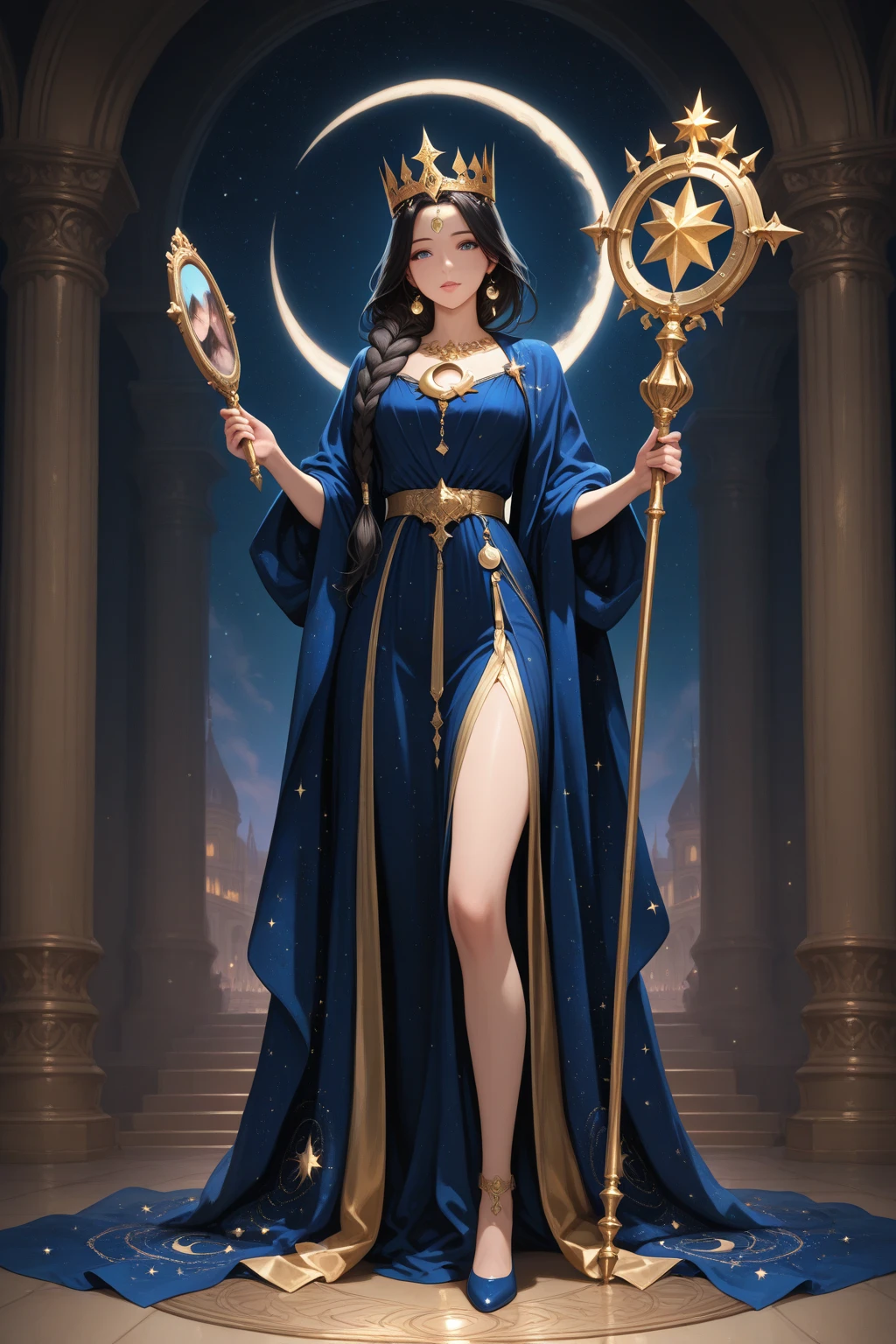 Very Beautiful princesse with super glowing blue eyes caftan moroccan outfit full Wear the Moon behind her