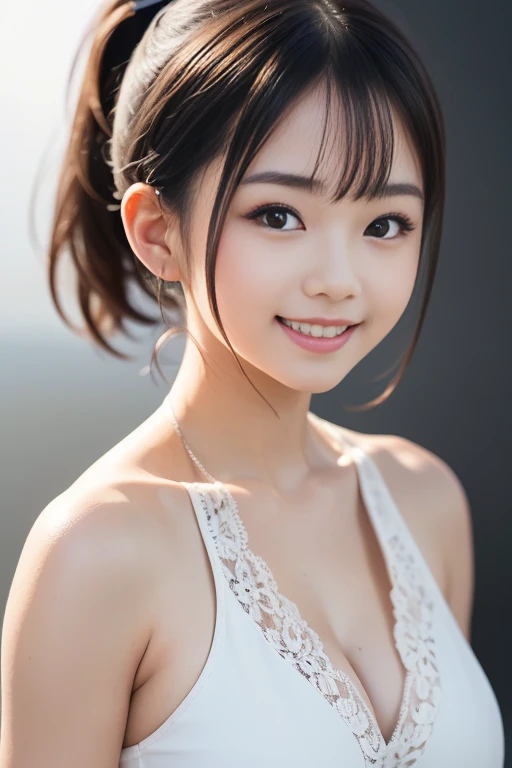 8K, Ultra-high resolution, Highest quality, masterpiece, 三分割法によるphotograph,Surreal, photograph, 1 Girl, (16 years old:1.3), pretty girl, Cute face, Beautiful eyes in every detail, 細かくdetailedに,masterpiece,, One Girl:1.2, Japan Female Announcer、Cowboy Shot、Double bun and short pigtails、(((Uniform 1.2))), From above,Refreshing sweat,Full of sex appeal,Sensual,A carefree smile,Heal the heart,Black Hair,Short Bob,Looking at the audience、beauty,Long neck、Laugh a little、Please close your mouth and laugh、(((Ideal body type))),A cup small breasts :2,、Portraiture:2、Perfect Anatomy、鮮明なdetailed、detailed、Surreal、Light and shadow,Strong light