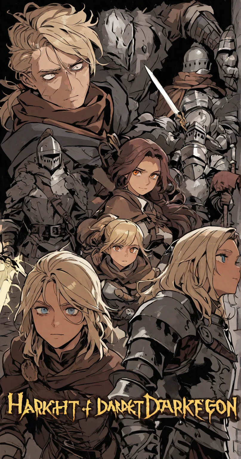 A group of  female knight, (in forest), various hair styles, harem, wearing armored clothes, metal armor, night, details face, trousers, seducing, sword, 