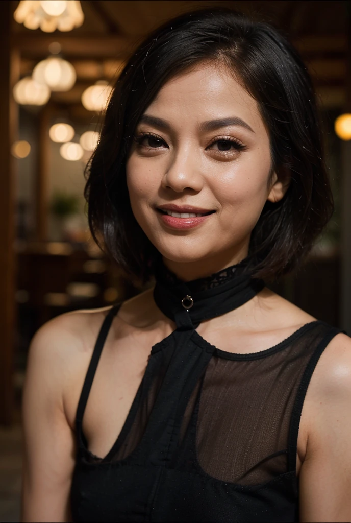 8k images, highest quality, masterpiece, Realistic, Realistic, High resolution, Ray Tracing, 1 sexy Japanese middle-aged woman,Fine wrinkles on the face、 Dark deep V-neck super thin sweater, The skin is transparent、Nipples、Shapely round breasts, Detailed skin texture, Brown curly hair, Straight hair, A plump figure, ((View your viewers))