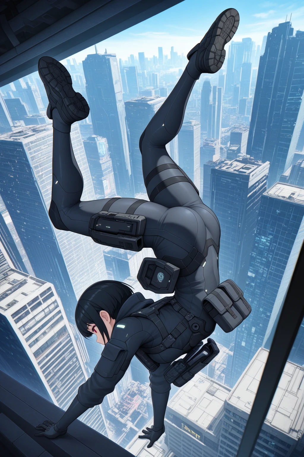 ((Best Quality, 8K, ultra-detailed, Masterpiece: 1.3)), 1boy, shiny skin, sharp, Perfect Body Beauty, realistic shaded perfect body, (cute baby face:1.1),("bodysuit, techwear,big bulge ":1.2),("leggins , armor":1.1),("glove, armor":1.1 ),(techwear)(dynamic pose:1.1), thigh , battle field , (bulge focus:1.2) , all fours