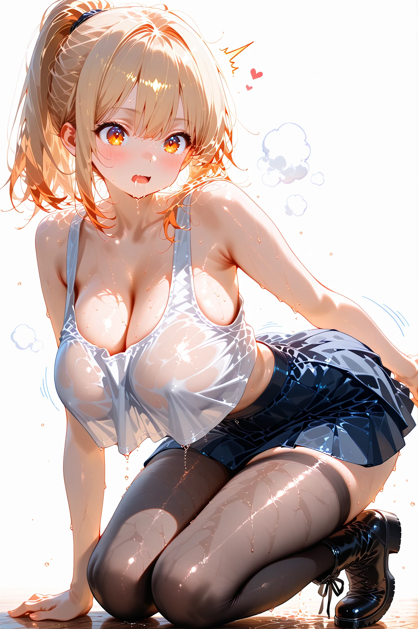 1girl, nsfw,okita, yellow eyes, blonde hair, short hair, ahoge, hair bow, black bow, large Breasts, nsfw, nipple, naked, empty eyes ,Abandoned amusement park, frozen, Wet, crying ,crying, Naked, , (1girl) solo, Peeing, lactation, projectile lactation