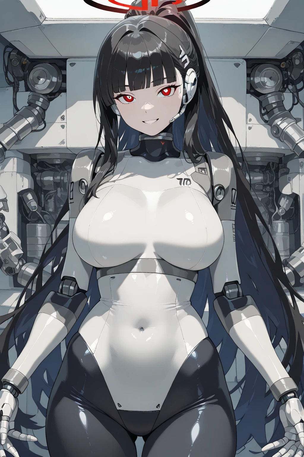 masterpiece,best quality,1girl,mag,helmet,parted lips,gigantic breasts,wide hips,thick thighs,,expressionless,light frown,(dark circles),laboratory,science fiction,