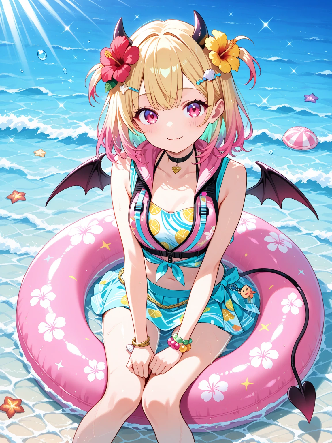 Rainbow haired fairy with butterfly wings eating a crepe Micro Bikini