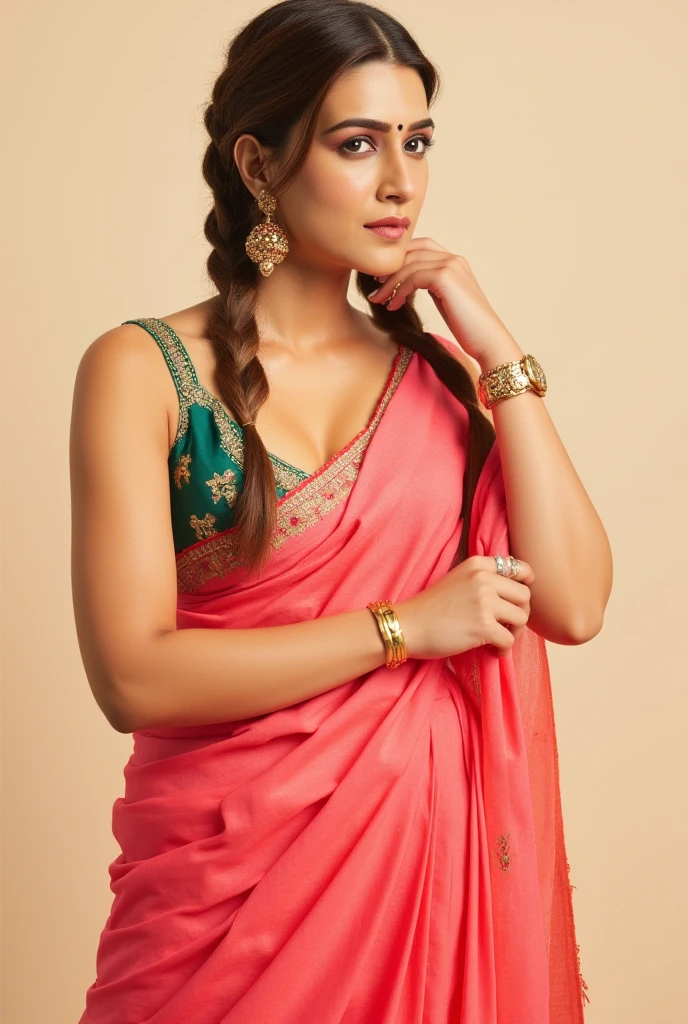 best quality,masterpiece,(Saree uniform:1.4) ,young teen face,Rose hair accessories, earrings, eyeshadow,redlip,blushï¼ponytail,open mouth,upper body,indoors ,(imogen poots), <lora:Imogen Poots V1:1>,looking at viewer,