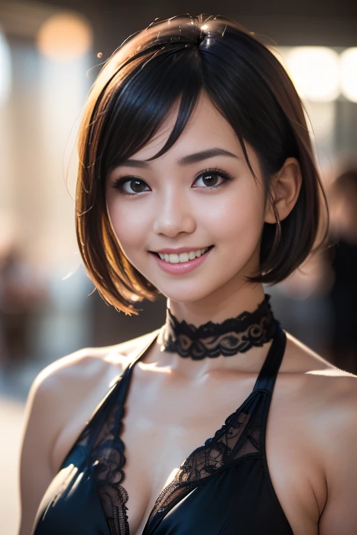 1people's women、Slender Beautiful Girl:1.3、bob cut、huge tit、doress、City of night、Open legs:1.3、Super Detailed Face 1.1、ultradetailed eyes、二重まぶた、smile、((8k、RAW photo、highest quality、masterpiece:1.2))、(real、フォトreal:1.37)