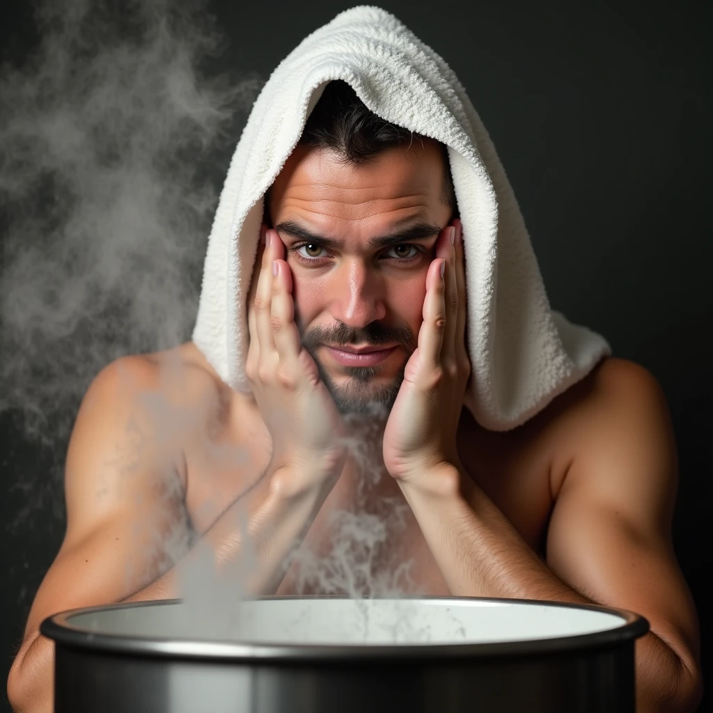 hyperrealistic photo of 1 3 Malay man without clothes soaking in a large cauldron that is boiling at 100 degrees Celsius. You can see the stove of a boiling water cauldron being burned by fire, boiling smoke coming out of the cauldron, the background of a worn and old brick wall. The picture is very detailed, clear and smooth