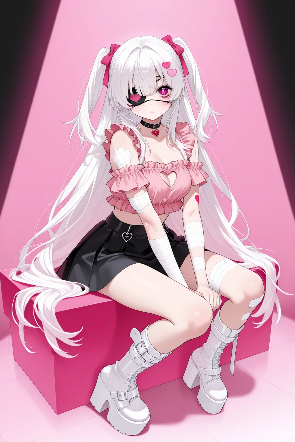 Succubus loli,Nurse's uniform,Playful,heart-shaped tail,White hair,White stockings