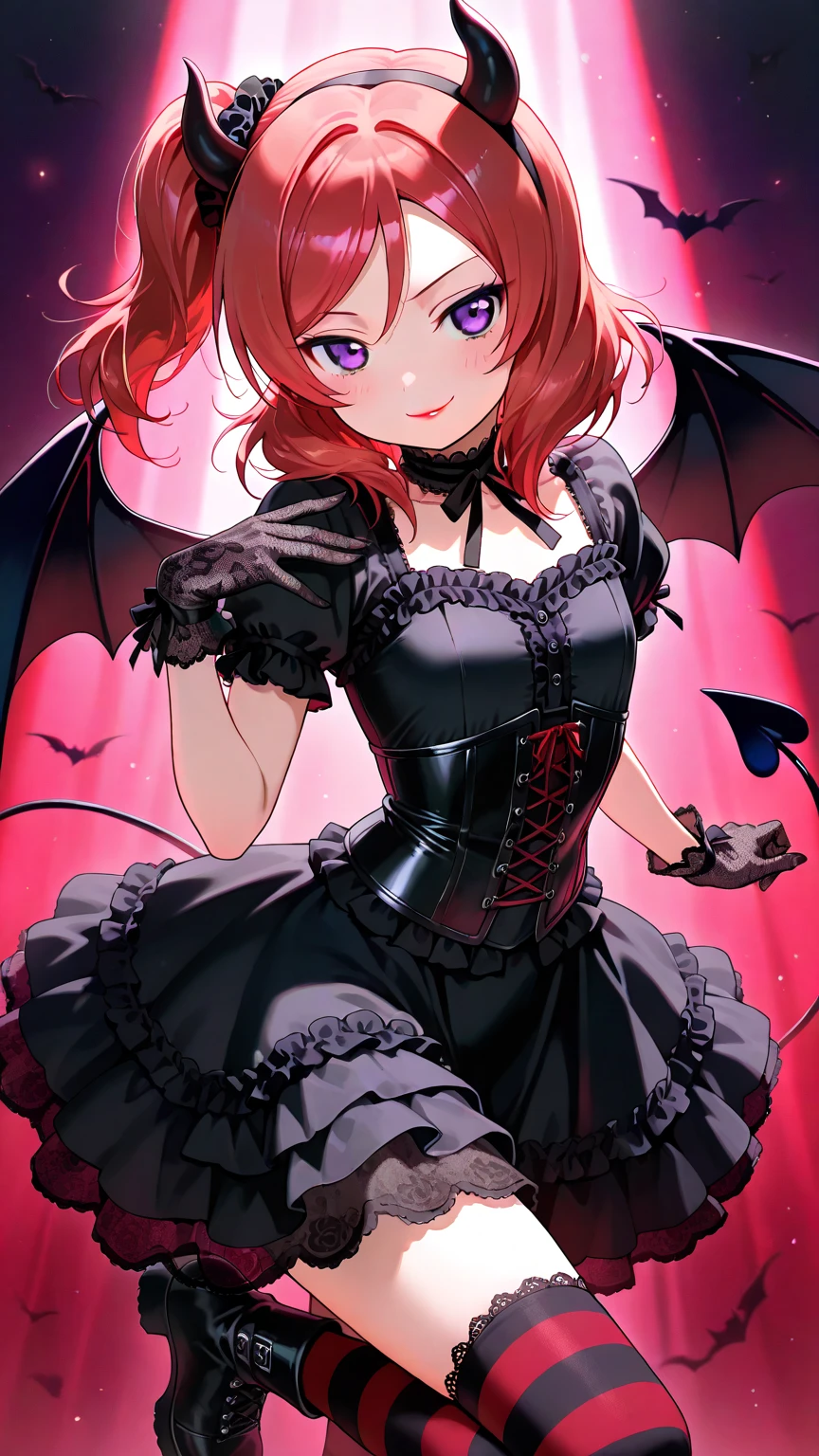 ,huge ,Gothic Lolita,Garter Straps,Laughing with your mouth open,tooth,vampire,Halloween,Orange Hair,hair ornaments,Heterochromia iridis,Best image quality,Highest quality