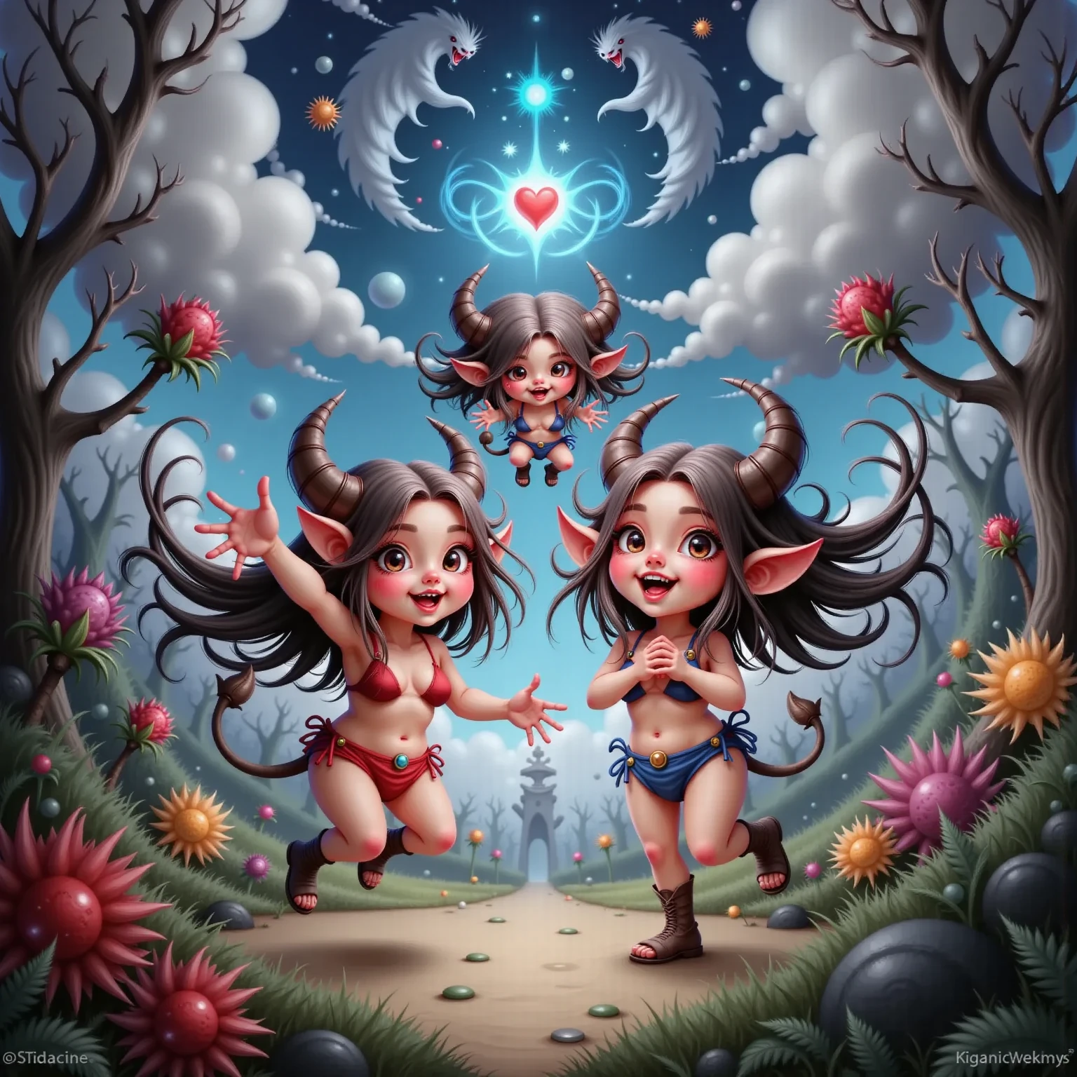 Erotic, Naked, (Two Demon Women:1.5), Full Body View, Big Breasts, Nipples, Sharing Lustful Glances, Toned body, Holding From Behind While Standing In A Lake, Hair Pulling, Outdoor, Wet Body, Wet Hair, Sex Play, Ebony Skin, Sexual Allure, (Pink Long Wavy Hair:1.1), Pink Iris, (tattoos:1.5), Highly Detailed, Pink Neon Light, Soft Shadows, 4K, HDR, Ray Tracing, Vibrant Detail, Defined, Good Colours, (Highly Detailed Faces:1.2), Highly Detailed Hands, Dynamic Posing, award winning concept art, deviantart, artstation, 8K, natural lighting, (Realistic), (photorealistic), 4k, best quality, masterpiece, real photos, cinematic lighting, realistic shadow, volumetric lighting, highest detail, ultra-detailed, professional photography, depth of field, bokeh, subsurface scattering, realistic hair, realistic eyes, realistic hands, detailed, intricate,