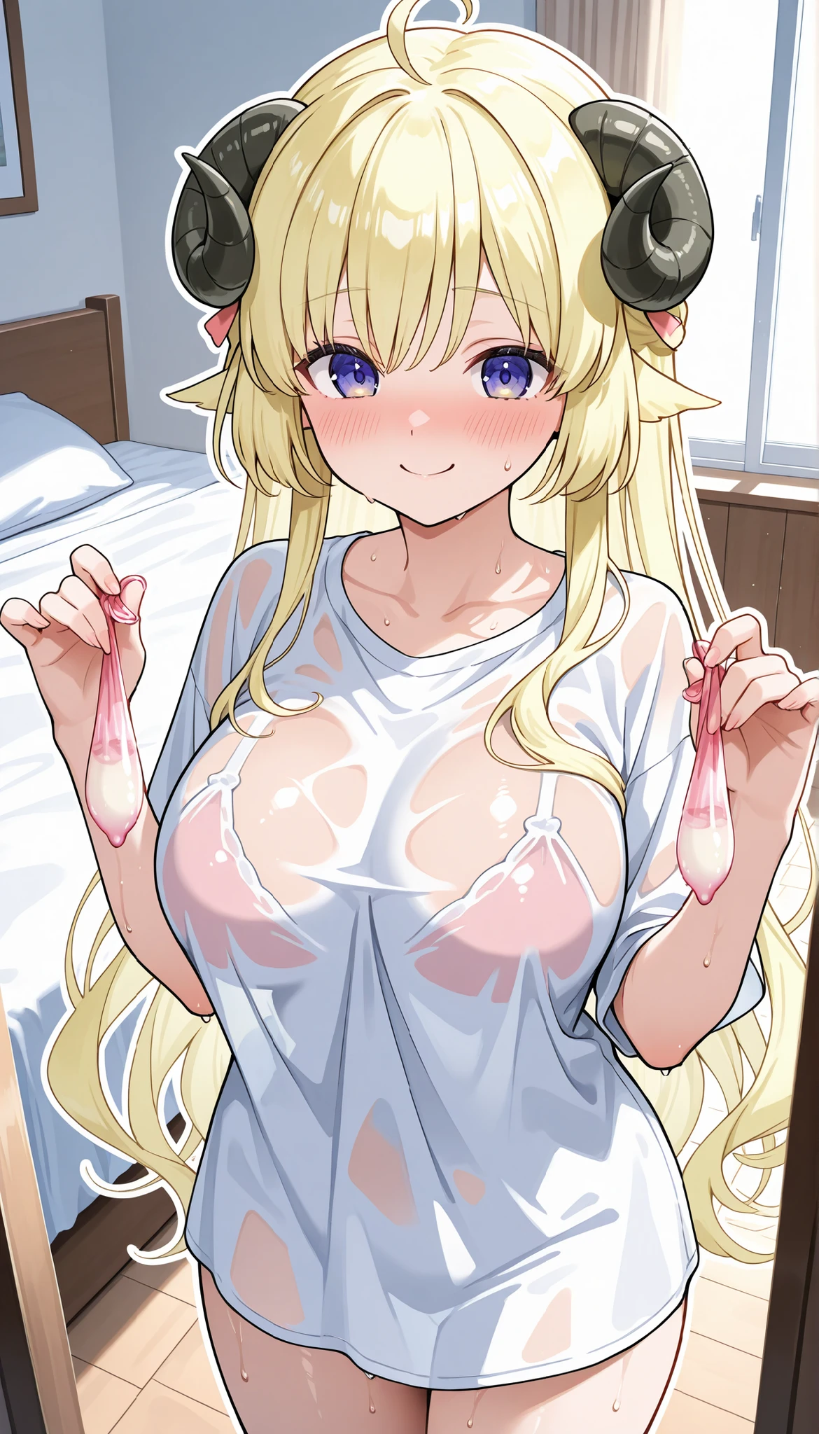 galko, blonde hair, blue eyes, hair bun, hair ornament, hair scrunchie, long hair, one side up, scrunchie, side ponytail, single hair bun, , empty eyes , large breasts, nipple, , Peeing, lactation, projectile lactation, Sweets shop, frozen, wet, crying ,, Naked, , (1girl) ,solo
