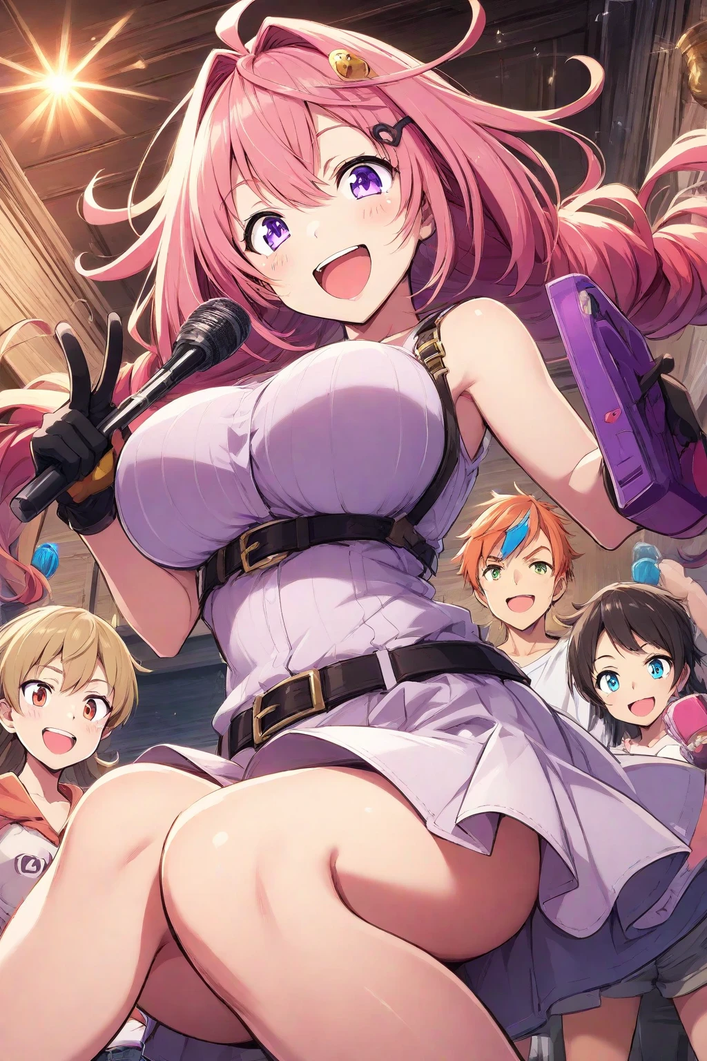 Tohru, cabello rojo, Cabello con trenza, ojos azules, ojos detallados, cuerpo completo, Cleavage Bulge, bikini, grabbing breasts