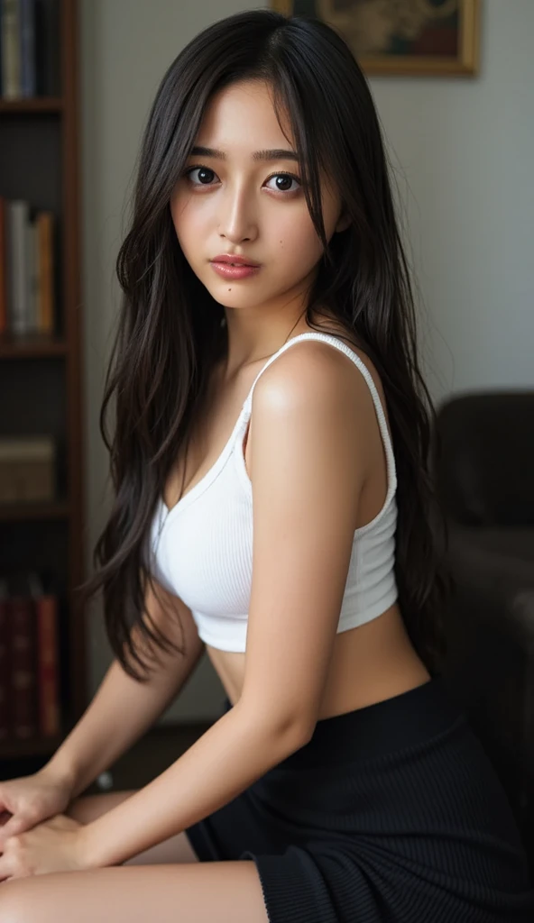 Dark brown hair、Light brown eyes、Japanese actress、 Lady、I am about 40 years old..、(私ntricate details:1.2)、(Which is the top???:1.4)、 (Ultra-high resolution:1.2)、Ultra-high resolution、(Finely tuned)、(Detailed facial features)、Hmph、8K resolution、D cup breasts、Long Hair、Large windows、Extravagant space、relax、、,Full body photo、Head to toe shot、Beautiful feet、Beautiful feet、A refreshing room filled with sunlight、she, household items, (plant:0.8), Fashion Hub, Attention to detail, Very detailed, Realistic, Hourglass Shaped Body, Obscene pose,、、私 cry a lot、tears、person on the left、White wall、White floor、diagonally from below、please lift your chin、Put your butt against the wall、relaxした表情、Pose of Weakness、(auraroid photo:1.2)、From outside the window、A masterpiece of transparent painting、8K、32k、Highest quality、(Details of both eyes)、1 Girl、elegant、(Sheer knit:1.4)、Shorts、(Cleavage:1.2)、sit、(Low - Angle、Looking up angle:1.2)、Hilarious
