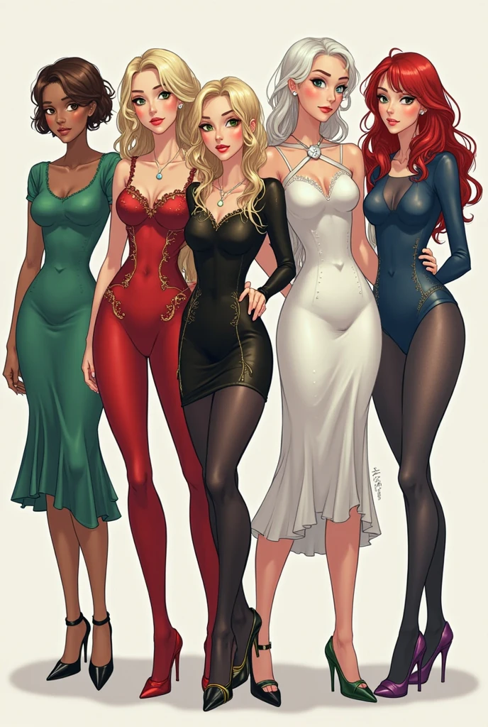 score_9, score_8_up, score_7_up, rating_explicit, 3women,(in center, 1woman is tall big mature 36yo dark hair woman with big round natural sagging breasts and curvy body), (on each side, 2 other women are 18yo shorter skinny with medium breasts and blonde hair and ponytail, cleavage, underwear, highleg-thong, looking at viewer , lips, makeup, lipstick, high heels, small waist, bubble butt, pale skin, beautiful face, cute face, light makeup, light blush, red lipstick, high heels shoes, perfect fat pussy, elegant, regal, raised chin, pinky nose, small round gold earrings), standing, presenting body, showing tits, showing pussy, horny, welcoming , (long straight toned legs), cleavage, noble woman, seductive look, sexy woman, looking at viewer, noble Victorian dress, Richly detailed outfits with lace patterns and gold elements, jewelry, (size difference), 1woman in center above 7ft height and 2 other women 6ft height, center woman have vicious evil smiling face expression and 2 other women have modest shy facial expression, ((podium), (fashion shot)), (highly detailed), detailed face, full body, score_9, score_8_up, score_7_up,