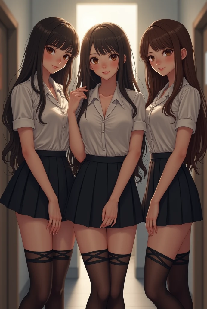 nsfw,side view 5girls,masterpiece, Highest quality, Five girls in a changing room,(looking away:1.2), profile, change clothes, in class room,((undressing)),((half undress)),(((school uniform))),((serafuku)),((Pleated skirt)), ((( みんな同じデザインのを着ている))), (((Everyone is wearing the same navy blue skirt))),topless,
(undressing clothes:1.3), (standing;1.2), thighs,((changing room)),(((loose))),window, ((curtains)),(((They are not looking directly at the viewer))), (((as rather focused on each other,gesturing animatedly as they talk))),(((eye contact))),(((face-to-face))),(((Exchanging glances))),(((exchanging words))),(((calling out))),(((smiling while talking))), engaged in animated conversation and laughter. Their expressions are warm and joyful, as they seem to be catching up with old friends or discussing something interesting. The setting should feel relaxed and inviting, with soft lighting and perhaps a few plants or decorative elements in the background
