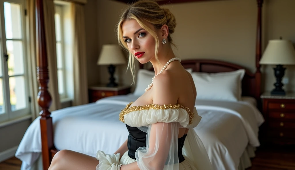 Mulher loira no vestido branco deitada na cama vermelha com livros, fada do livro adulto bonita, Retrato de Kim Petras, ava max, fotografia de moda fine art, menina perfeita de cabelos brancos, Conto de fadas da Bela Adormecida, Fotografia de moda editorial, 4K fotografia de glamour, Anya Taylor - Rainha Vampira da Alegria, fotografia de alta moda, menina com cabelo branco, photoshoot de moda high-end