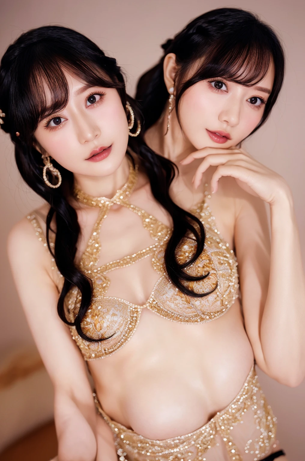 A live-action photo of an extremely beautiful Japanese high school girl race queen who highlights her large breasts and beautiful legs.、Wearing Turkish belly dance costumes in a photo studio to take promotional photos for compensated dating、She is an eternal idol who combines a clean look with modern charm.。 She creates such beauty。 She feels her own warmth。 She creates a warm atmosphere。 We create beauty。 That's what I want to say。 In her full body photo、The figure features porcelain-like skin and golden hair that radiates a soft glow.。 This is probably、It captured the essence of her timeless charm.、This is the best shot ever.。 Each straight line and curve is carefully expressed.、Breathtakingly beautiful with impeccable detail。 This piece perfectly captures her timeless beauty.。 Divine Proportions、Sharp focus、Full-body photo taken by Kishin Shinoyama、high quality、High resolution、Detailed Background