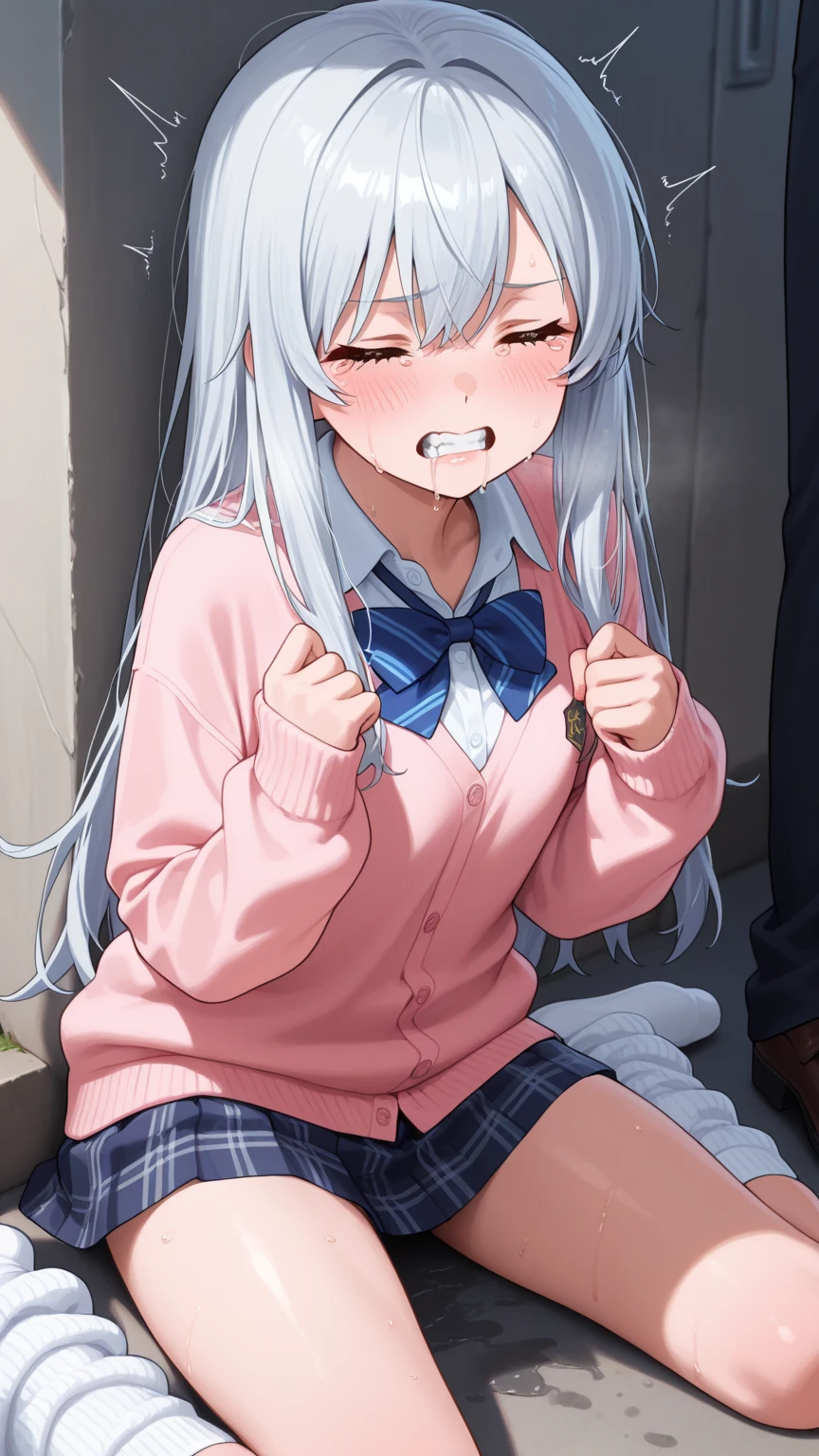 NSFW,masterpiece,Highest quality,High resolution,Super detailed,Shiro \(no game No life\),Young Girl,Long Hair,Multicolored Hair,Hair between the eyes,Gradient Hair,Yellow Eyes,Flat Chest,Erect nipples,uniform,Open clothes,Micro Mini Skirt,despair,((Oho face)),Embarrassed,blush,excited,Estrus,orgasm,Trembling,(Climax),(Squirting),(Ahegao),Roll your eyes、squint,(Middle-aged men),(Having intense sex),Insert,Creampie,hug,School,From the side