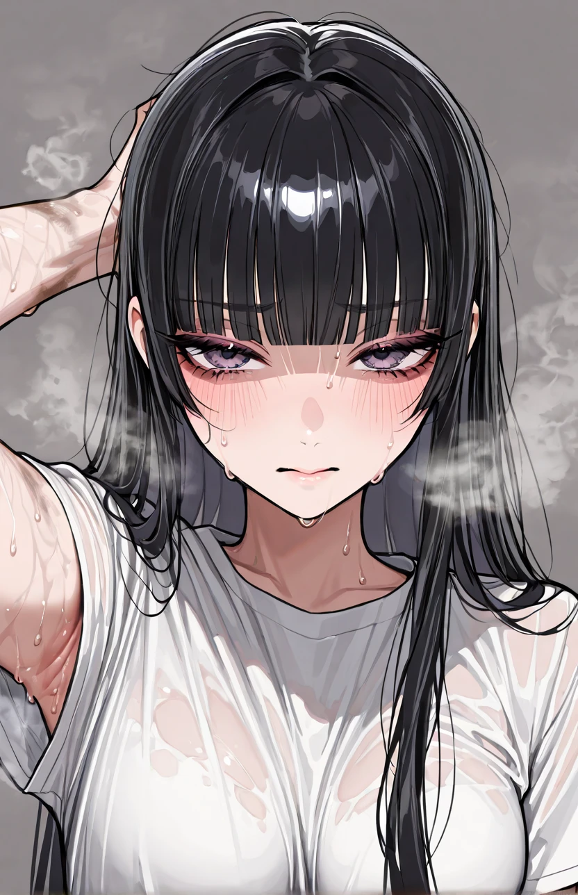 (masterpiece, best quality:1.2), highres, anime screencap, anime coloring, 1girl, solo, tears, scared,

tsukatsuki_rio, 1girl, solo, black_long_hair, breasts, bangs, large_breasts, red_eyes, halo black hair,



lying on bed, on back,armpits, (trembling body:1.4), (sweat:1.2), 
day, looking at viewer, portrait, (close-up face:1.2), upper body, open mouth, (Nose Blush:1.2), full-face blush, heart-shaped pupils, empty eyes, blank eyes, Perfect figure, Arched back, , , orgasm, afterglow, erotic smile, torogao
