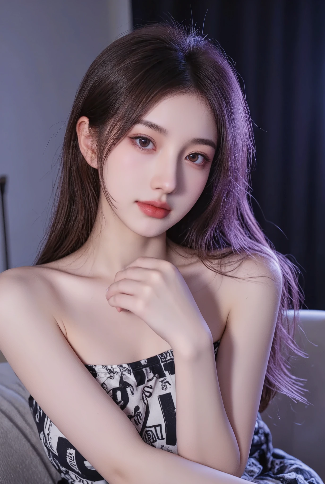 21yo girl, gray hair, (pajama:1.5), (looking down), (prone under of viewer:1.6), (extreme low angle:1.8), natural medium breast, plump body,single sidelock hairpin blush, modern cinematic lighting, ray tracing, drop shadow wide shot UHD, textured skin, high details, best quality 4K, prone pose, setup face, sad, Grunge style create a photo realistic image that the viewer has never envisioned before,the image should demonstrate extreme creativity,imaginative,bold,inspiring,original in subject,original in style,amazing composition,intricately detailed,absurdly complex.