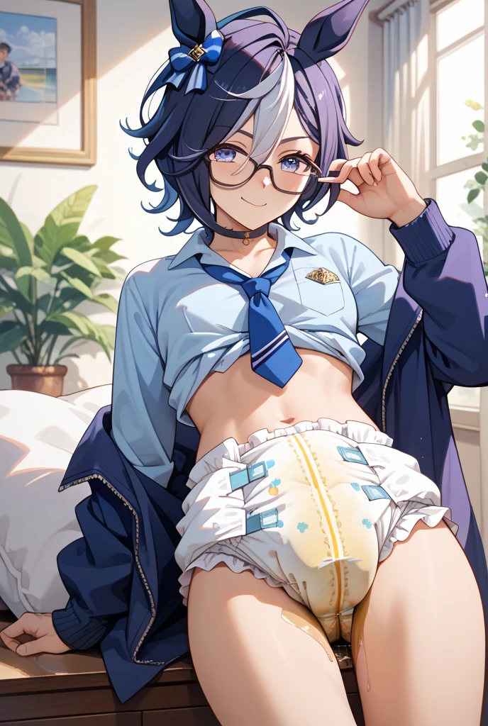 PelaV4, masterpiece, best quality,1girl, solo, looking at viewer, closed mouth smile, hat, glasses, elbow gloves, black headwear, flat chest, (flat chest), shy, embarrassed, naked, visible_nipples, (she is topless), armpits, steam, steamy, (laying down), (laying back), pov, (head on pillow), (legs spread open), nsfw, (nsfw), (she is bottomless), vagina, open_legs, short, pubic_hair, (pubic hair), bush, (pubic bush), very_hairy_vagina, (very_hairy_pussy), hairy_pussy, black_thighhighs, thighhighs, (thigh high socks), (her body is steamy), (black thighhighs), thighhighs, (steam coming from her armpits), (armpit focus), fog, foggy, (big round glasses), (blushing), (touching glasses), vagina focus, hide hands, hands behind head, flat breasts, , skinny, {{{{{flat chest}}}}}, (((((flat chest))))), smug, (((completely naked)))