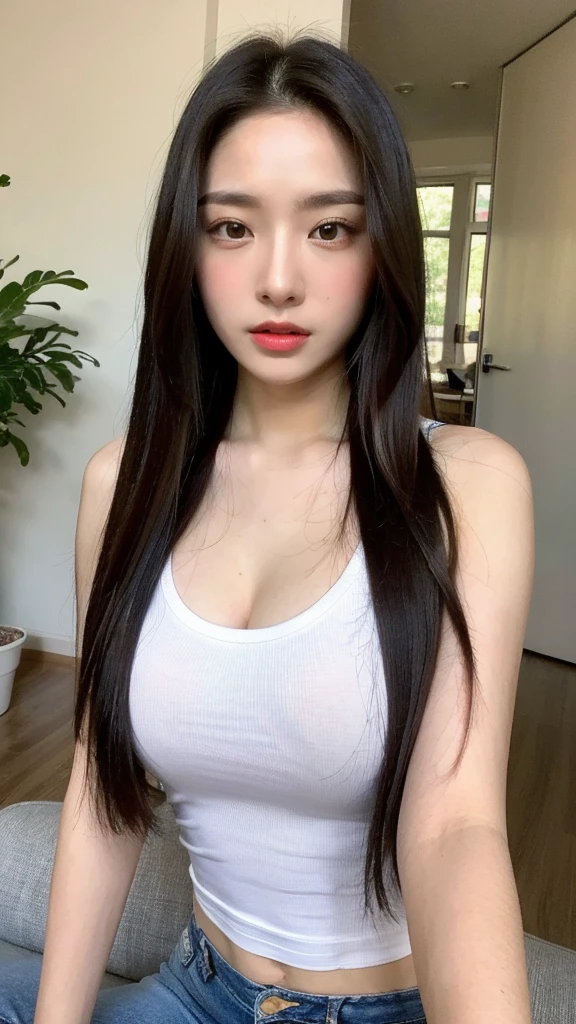 Light and shadow tracking，A girl with a perfect figure， very beautiful face and eyes，long black hair， , Huge breasts,Huge breasts,The bust is really big，Baogou,White Girl,Checkered Mini Skirt
