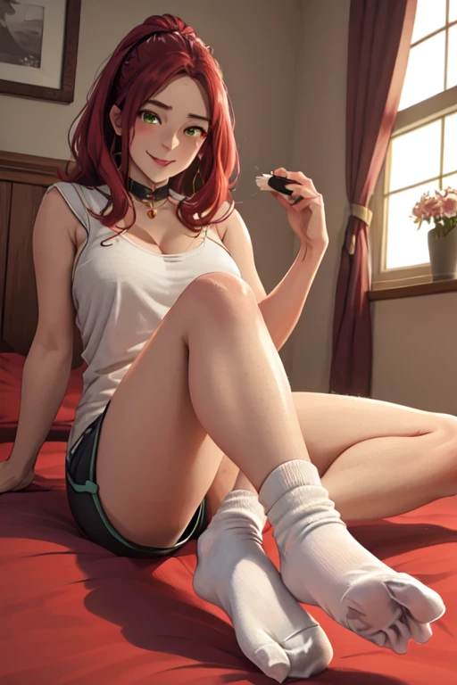 a 21-year-old girl masturbates in her bed, 1 girl, Alone, Red hair ,long hair,willpower_water, perverted, Red eyes , Unbuttoned shirt and jean skirt, hairy pussy, wet pussy, groan, excited, orgasm, masturbation. feminine, barefoot, opening your legs, pen, metiéndose el pen en el coño, thinking about someone