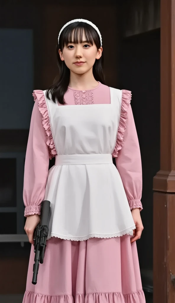 (((best quality))),(((ultra detailed))),(((masterpiece))),illustration,1girl,maid cafe,stunningly beautiful,slim,medium straight bob hair,flat chest,deep captivating eyes,maid costume,lace apron,bare arms,arms behind back,slender legs,pantyhose,graceful movements,confident charm,warm genuine smile,France cafe,sliding paper doors,delicious coffee pastries,warm inviting atmosphere,joyful eyes,Coffee Machine,upper body