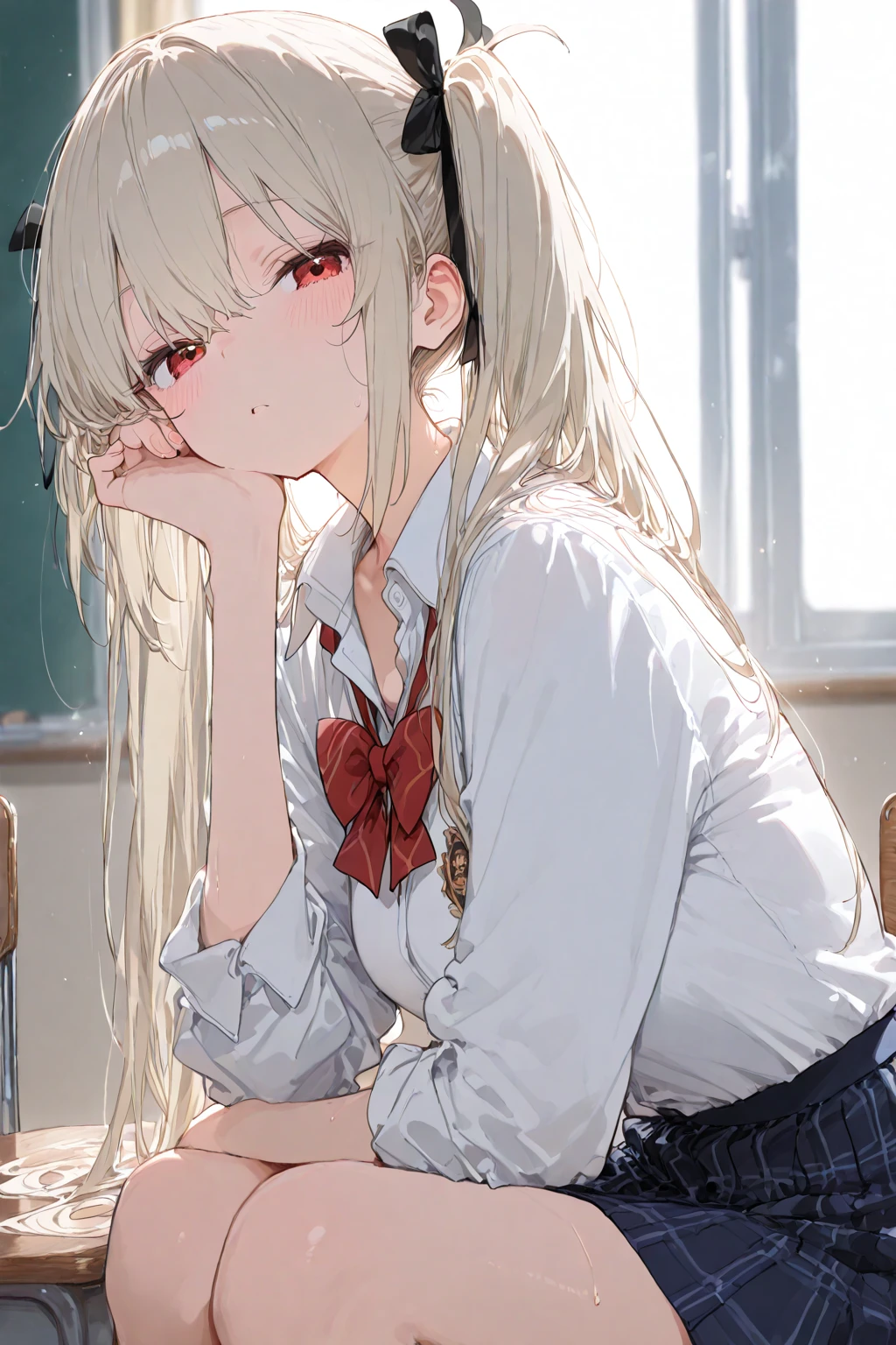 Solo Girl, ,From the side,View Viewer, Long Hair, Silver Hair, Bright Blue Eyes, Mid-chest,Red bow tie, Dark blue pleated skirt, Long sleeve shirt, Dark Blue Vest, Outdoor, wood,Flowing Wind, 最high quality, High resolution, Very detailed, Detailed Background, Perfect lighting、masterpiece、Best image quality、最high quality、Good looking girl , (cryin, Perfect Face) , independent , Looking into the camera, masterpiece, Anime art style, Cute Characters, Most detailed, high quality、(((blush, cry)))、(No clothes)、naked、(missionary, 1boy, penis, lying, vaginal, pov, spread legs, sex, nsfw)、nose blush、steam、Shiny Hair、Very fine and beautiful bright eyes、Very detailed, clear and beautiful face, Awards, Anatomically correct、((missionary position,man on top, spread legs))、((Scared))