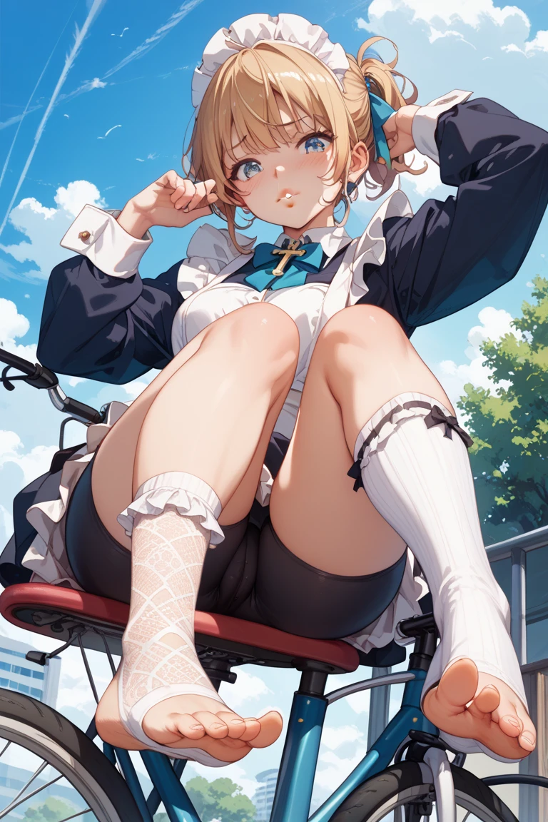 giantess art, highly detailed giantess shots, giantess, Two legs, Five fingers, short hair, A beautiful girl who is bigger than a skyscraper, Wearing rimless glasses, smile, Big Breasts, Maid clothes, Black Pantyhose, black pantyhose, no shoes on, toes visible through pantyhose, Steam coming out from the soles of my feet, Destroying cities, A very small big city, Miniature metropolis, Full body description, GTS, giga giantess, stomping city, crash city, tiny city, micro city, pantyhose feet, High resolution, highest quality, masterpiece, Maid, maid, transparent bodystocking, 