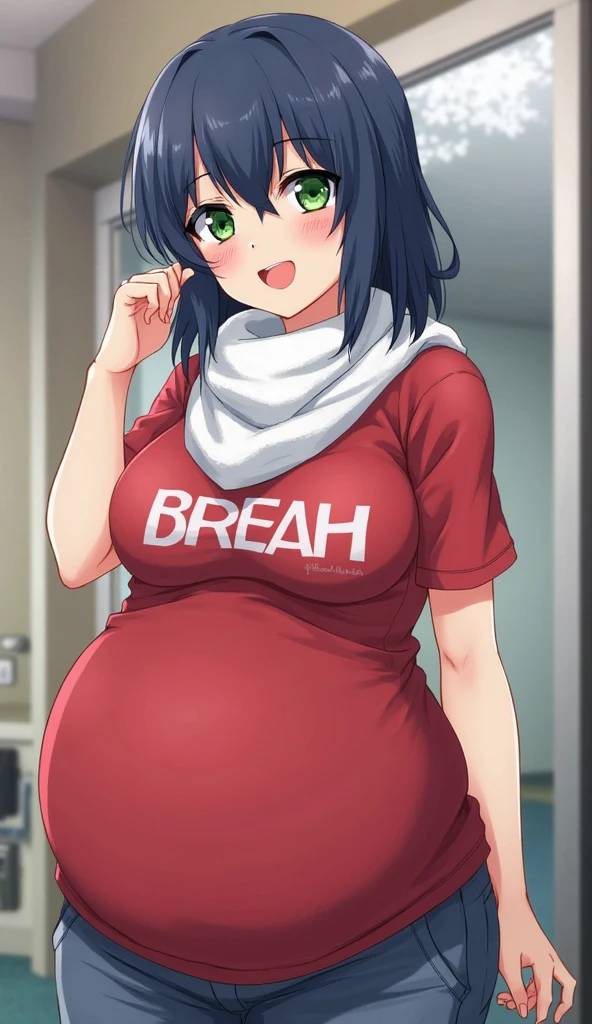 (masterpiece, best quality), 1girls, big belly, blurry background, huge belly, art by kipteitei, round belly, chubby, curvy, white button-up shirt, skirt, thighhighs, simple_background, gradient_background, belly bursting out of shirt, belly grab, enormous belly, fat belly, thicc, bigger belly, sitting on chair, really big belly, jiggly belly, shirt covering belly, belly cover by shirt