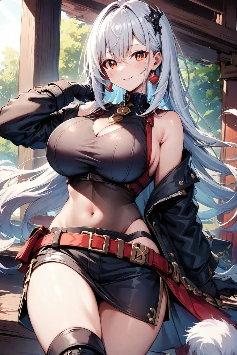 doom,Fleshy thighs,Huge breasts:1.4 Huge breasts:1.4,Full, straight breasts,Showing cleavage,Nipple protrusion,Belly button,Thigh straps,No thongs,Super short silk tea,kitten