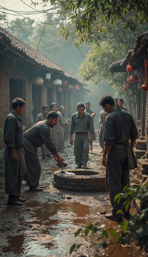 Disaster area in 1900,Hungry people wait in long lines to receive relief porridge。Works in realistic style,It is necessary to show the desperate look of the hungry people。