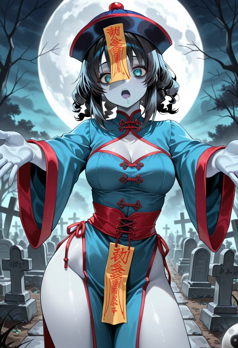 top-quality、realisitic、realisticlying、1Man Woman、Japan Cemetery at night(a moon、Eta、I see the skeleton、)、细致背景、Tense and attractive look、Like a raw photo、、Attractive thighs、A detailed face、Black hair(Skull motif mask)、bob cuts、Red kimono(off shoulders、a miniskirt、Skull Accessories)、detailed costume、Amazing costumes、Kinda scary、But fascinating、Not very tall、slightly bulging breasts