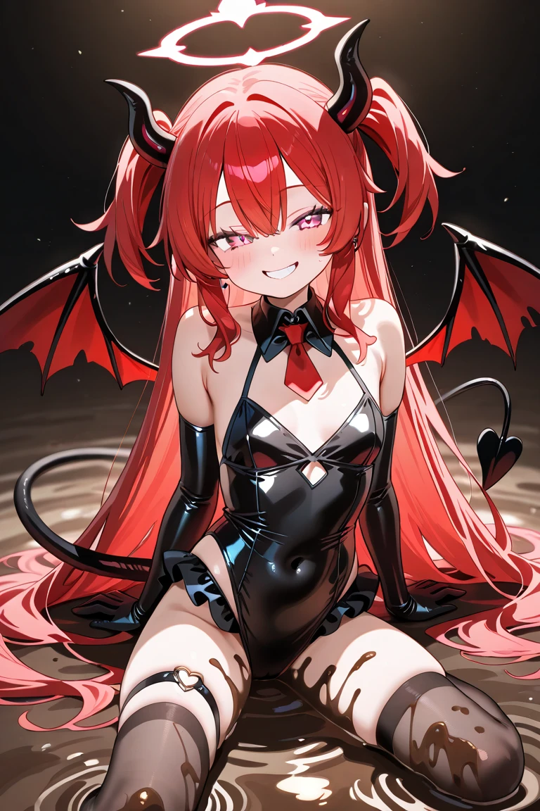 women, red head, office, small breasts, fangs, glowing red eyes, pigtails, demonic bodysuit, sitting on bosses lap, ((visible spiked ribcage)), ((long demonic claws)), digitigrade legs, furry tail,