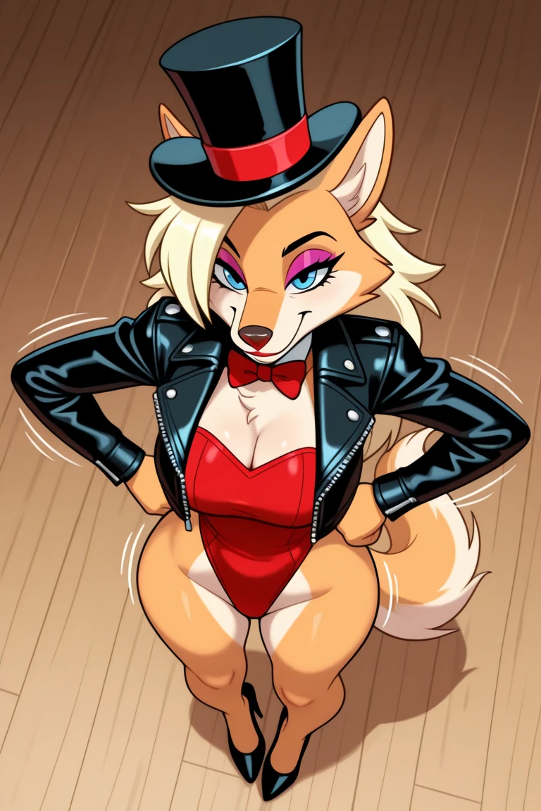 score_9, score_8_up, score_7_up, score_6_up, score_5_up, score_4_up, source_furry, realistic, photo-realistic, by Furromantic, mature female anthro husky dog, MILF, looking at viewer, seductive, beautiful detailed eyes, (dressed like a Playboy bunny), detailed fur, nipple outline, cleavage, voluptuous, hourglass figure, large breasts, thick thighs, cinematic lighting, professional lighting