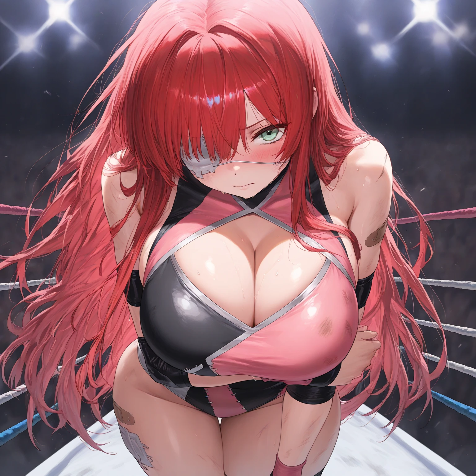 Black underwear、Big Breasts、whole body、long hair、Pink Hair、bangs、Beautiful Skin、20-year-old women、Double eyelids、Beautiful eyes、Outdoor、In town、crowd、Beautiful woman、Black lace underwear、Thin eyebrows、Beautiful eyes、whole body、squat、blush、gloves、high resolution、M-shaped legs、loafers、White socks、Beautiful woman、 high quality ,4K ,Scanline illumination, Volumetric Light、8K Ultra HD, Soft lighting, high quality, Film Gray、Spread your legs、Professional wrestling ring