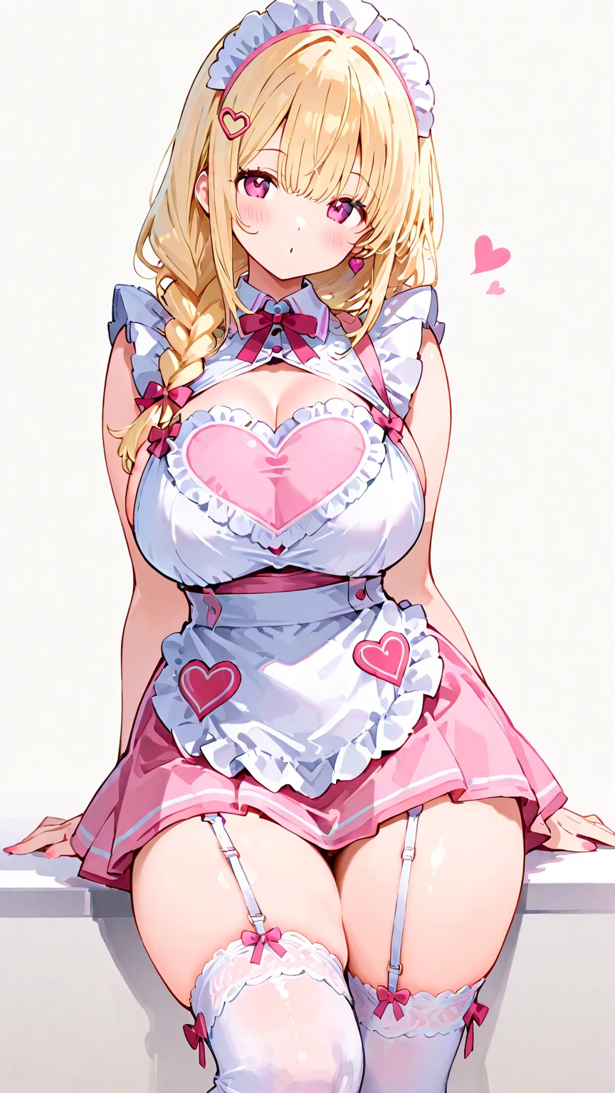 masterpiece, best quality, (looking at viewer:1.2),
1girl, cure peach, twintails, puffy short sleeves, ribbon choker, (pink boots:0.9), earrings, breasts, blonde hair, (smile:0.8), patterned background, outside border, heart background, 
from above, (closed mouth:0.6),