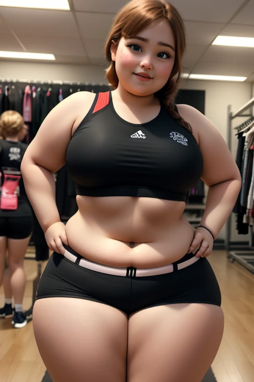 woman, fitness clothing, fat, big belly