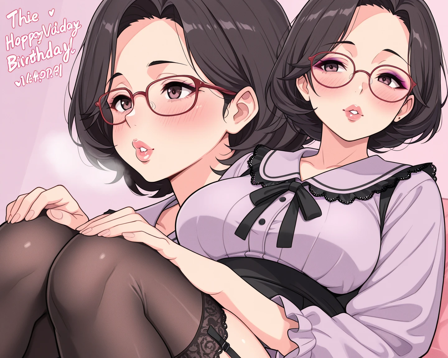 Super detailed, best quality, High resolution, moe-anime, ((((3 little girls with black hair and big round glasses are hugging each other.)))), (baby face), dark blue eyes, cute eyes, detailed eye description, Eye sparkle, Looking at viewer, pale skin, (((petite))), (((face only:1.3))), (bottomless), (Big eyes:1.5), NSFW, focus on the face, ((bust shot)), Bright eyes, In the park where cherry blossoms dance, ((white see-through race bra tops)), Nipples are showing through, from back
