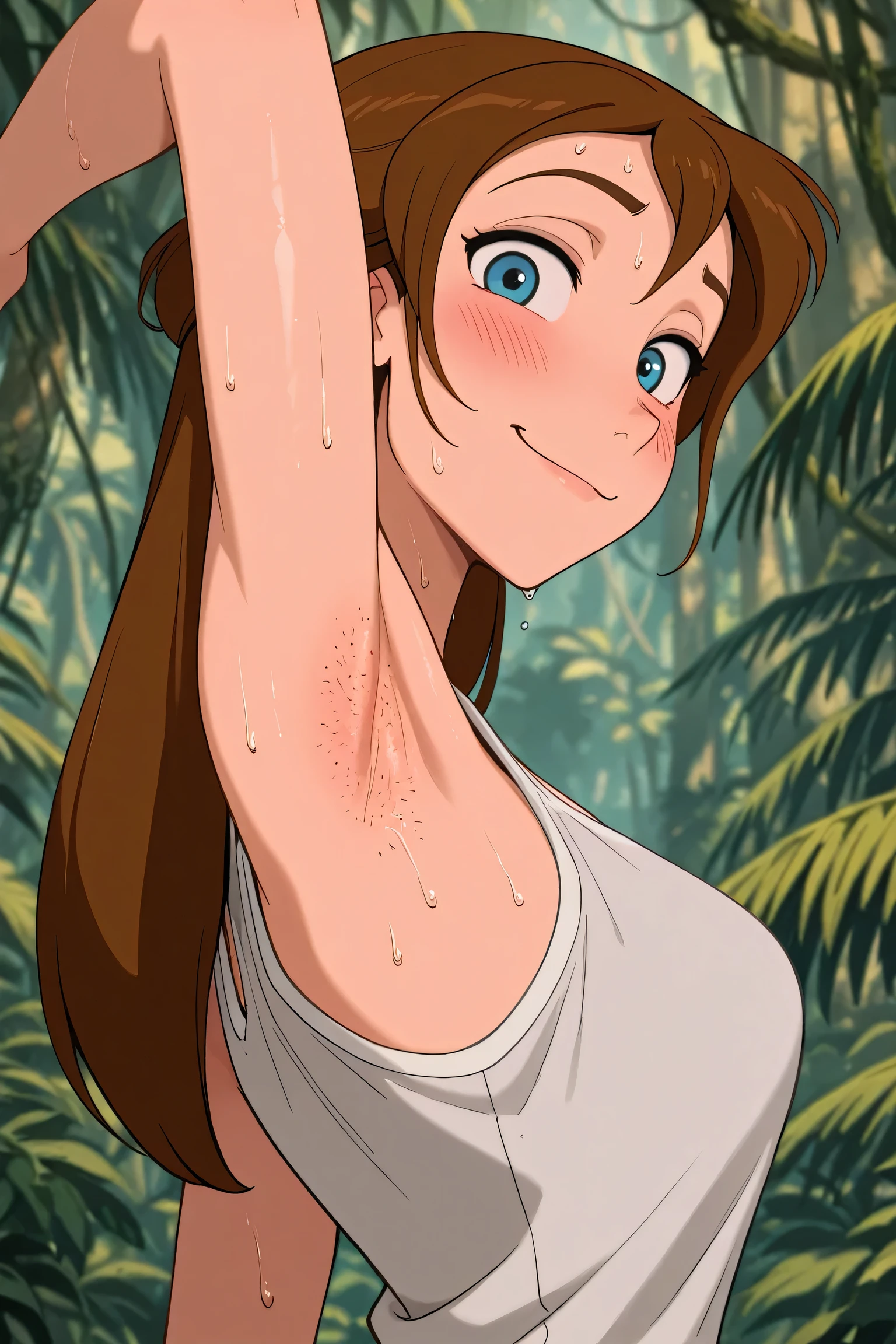 attractive korean woman, ripped muscle, muscular body, small breast, pale skin, smile(blush), nude, thin necklace, sixpack abs, [ultra detailed skin:1.2], brown hair, wavy hair, 8k uhd, pussy, full body, crowd, public, forest, waterfall, standing,
