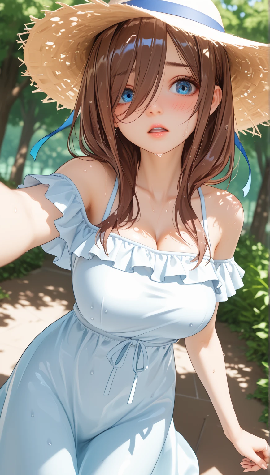 masterpiece, Highest quality, One Girl, View your viewers, Tight waist, RAWphotograph,Beautiful fingertips、 Ultra-realistic, High resolution, photograph, Sharp focus, Most detailed, Very detailed, Very detailed, In detail, Very detailed目と顔,Very detailed手と指、Idol、Thighs, beautiful girl,View your audience, Tight waist、White Dress,Symmetrical face, whole body、((Completely naked))、はだけたThighs、Beautiful belly button、Beautiful cleavage、Shaking breasts、Happy expression、(((Nipples get erect、Large Breasts、Expression of pain)))、((((After Sex、Sexual pleasure、Thighsに白い水滴が沢Mountainある、Embarrassing))))、((((はだけたThighs、Spread your legs、Beautiful belly button、I can see your chest、Nipples are visible))))、(((15 years old、Baby Face)))、((((whole bodyをローアングルで撮影、Nipples get erect、Reddened skin))))、((((Spread your legs and pee white、Embarrassing、They hesitate)))、(((Mountain、flower、flower瓶)))、((White urine coming from the vagina))、((((Cowgirl Shot、Sex、mouth half open、Expressions of sexual pleasure、I can see the vagina))))、(((Sex toys in the vagina、Expression of pain、Comb your hair with your hands)))、isshiki iroha、erotic、(((Cowgirl、Put it yourself in)))