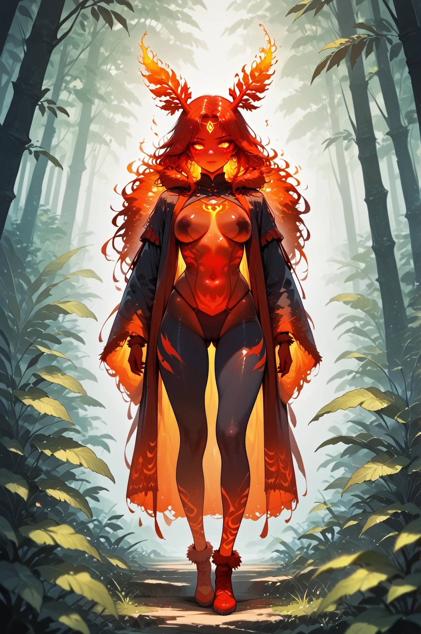 masterpiece, best quality, amazing quality, very aesthetic, a red spirit-moth, translucent glowing, fantasy theme, full body fan art, amazing tropical forest background, depth of field